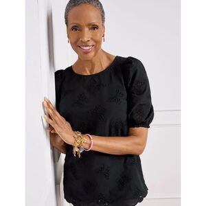 Talbots Butterfly Eyelet Top 100% Cotton Scalloped Hem Mature Chic Butterfly